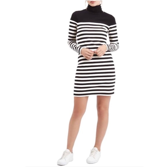 Topshop Dresses & Skirts - Topshop Black and White Stripe Turtleneck Dress